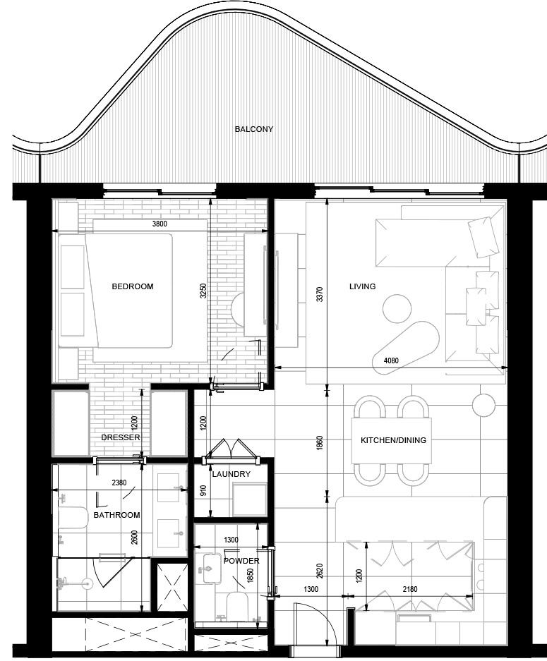 Rosso Bay Residences Ras Al Khaimah 1 Bedroom Floor Plan