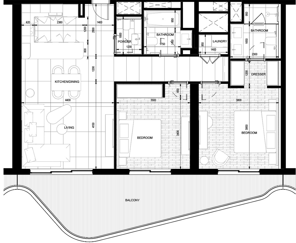 Rosso Bay Residences Ras Al Khaimah 2 Bedroom Floor Plan