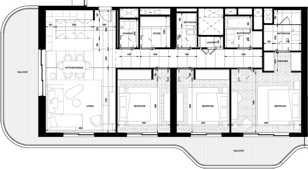 Rosso Bay Residences Ras Al Khaimah 3 Bedroom Floor Plan